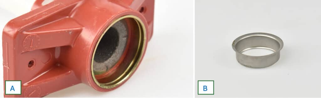 5A: Encapsulated anchor with burn ring installed. 5B: Replacement burn ring