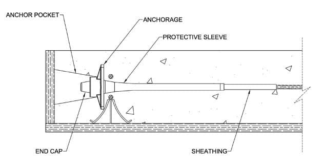 Section view of a typical encapsulated stressing anchor components