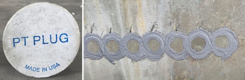 The Precast Post Tension Plug before and after installation